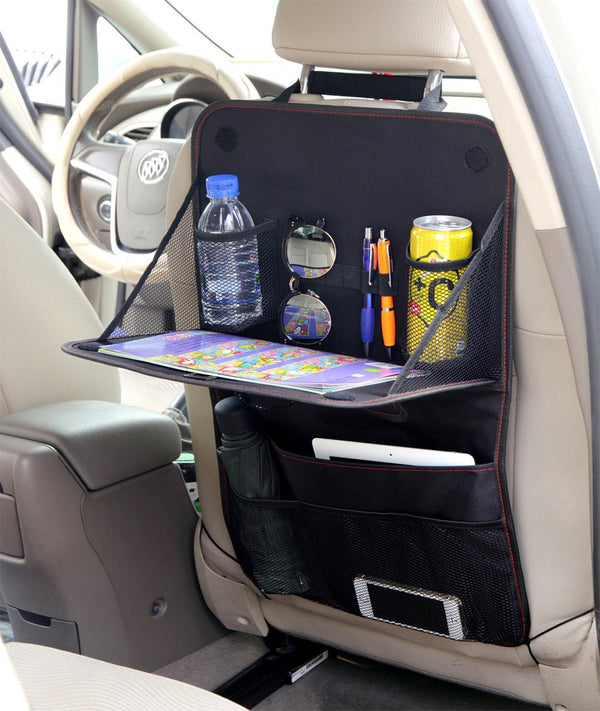 Car Seat Back StorCaage Bag – Foldable Organizer with Dining Table Tray for Travel and Car Interior Storage